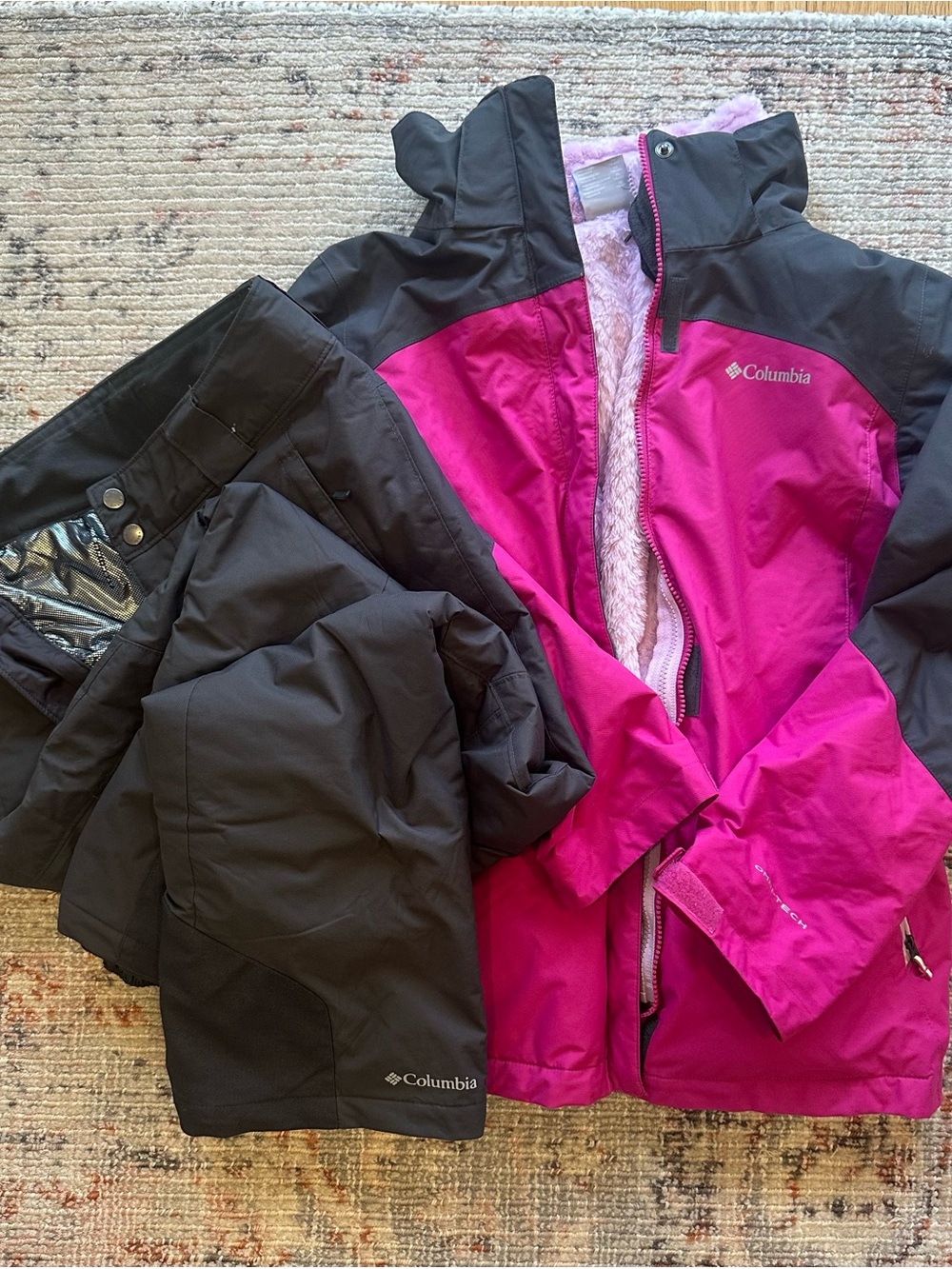 Columbia Kids Two-Tone Pink and Black Puffer Jacket with Snow Pants